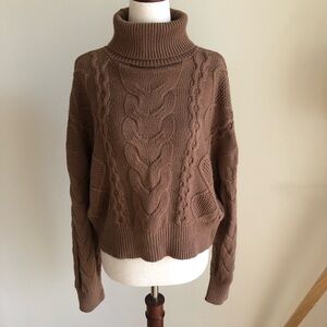 Forever 21 Chunky Cable Knit Turtleneck Sweater - Brown